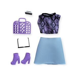 New Barbie Doll Clothes Animal Print Top Skirt Boots Ring Sunglasses Handbag